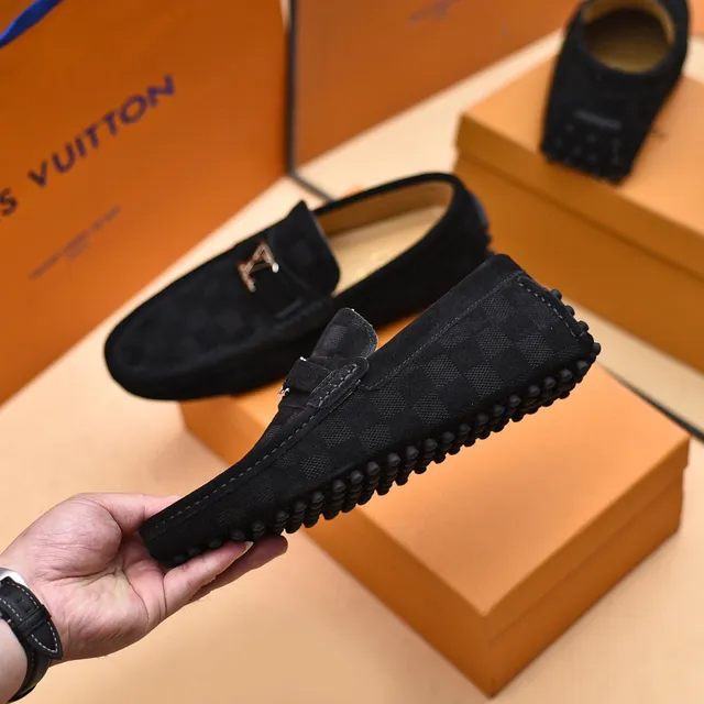 Louis Vuitton Noir Gris Damier-Patterned à carreaux Texturé Suede-Like Supérieur Loafer 8