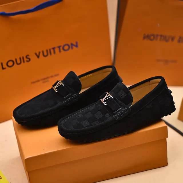 Louis Vuitton Noir Gris Damier-Patterned à carreaux Texturé Suede-Like Supérieur Loafer 9