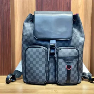Louis Vuitton Black Gray Damier Graphite Canvas Leather Flap Casual Backpack