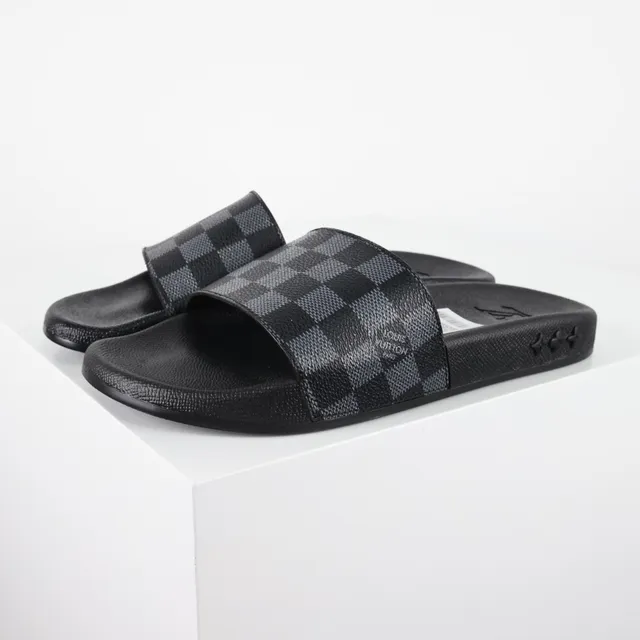 Louis Vuitton Black Gray Damier Graphite Checkerboard Strap Molded Rubber Sole Slippers 2