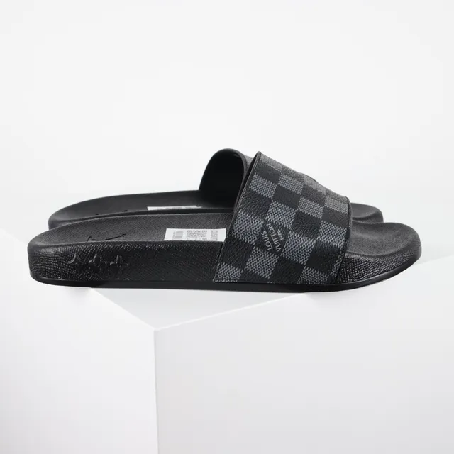 Louis Vuitton Black Gray Damier Graphite Checkerboard Strap Molded Rubber Sole Slippers 3