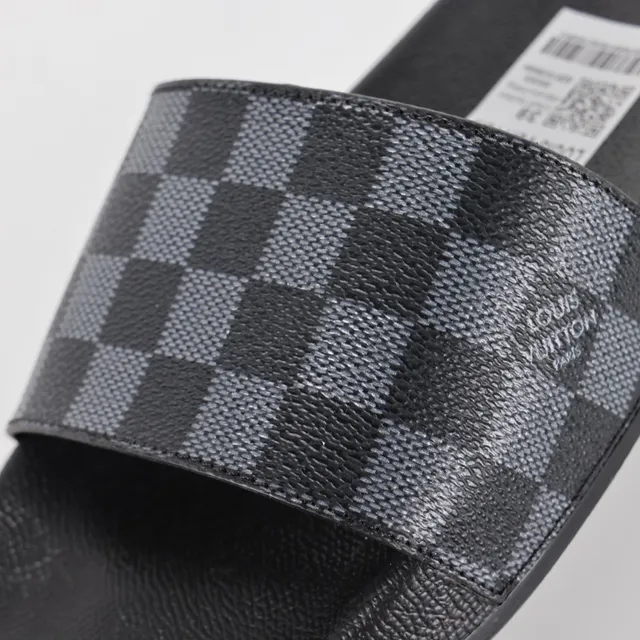 Louis Vuitton Black Gray Damier Graphite Checkerboard Strap Molded Rubber Sole Slippers 6