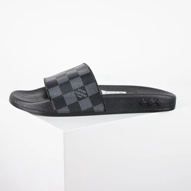 Louis Vuitton Black Gray Damier Graphite Checkerboard Strap Molded Rubber Sole Slippers 9