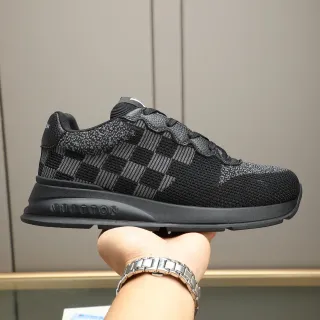 Louis Vuitton Black Gray Knit Checkerboard Upper Sculpted Rubber Sole Lifestyle Sneakers