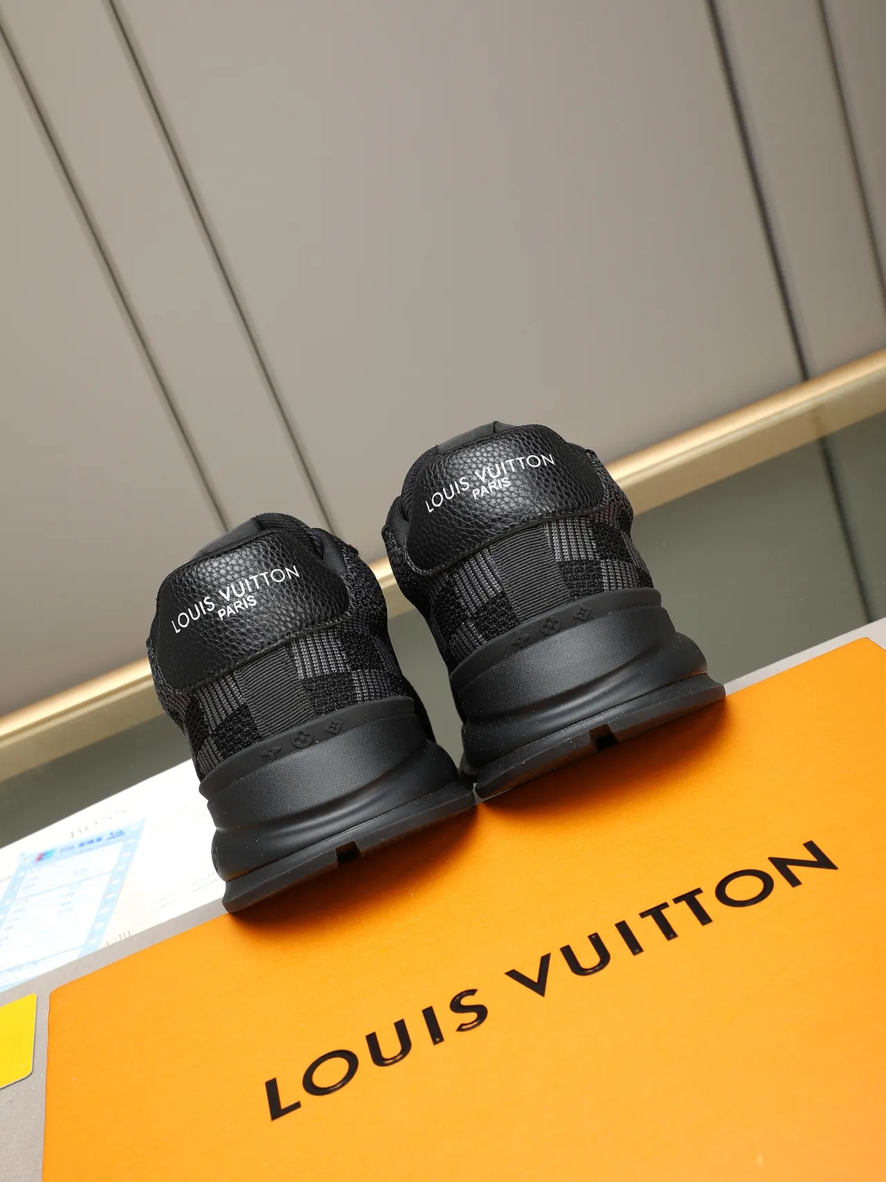Louis Vuitton Black Gray Knit Checkerboard Upper Sculpted Rubber Sole Lifestyle Sneakers 3