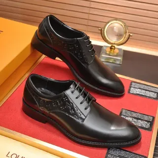Louis Vuitton Black Monogram-Embossed Brogue Oxford Shoes