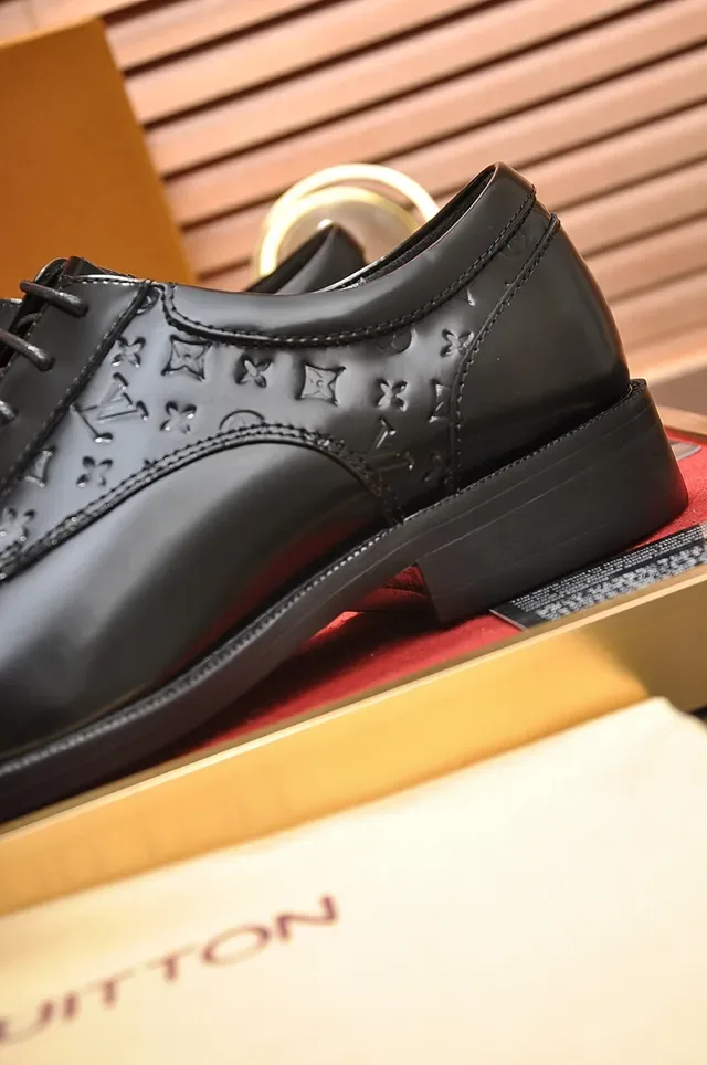 Louis Vuitton Black Monogram-Embossed Brogue Oxford Shoes 2