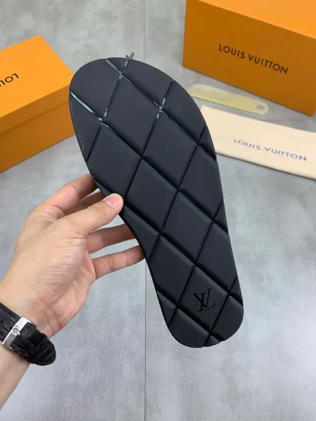 Louis Vuitton Black Monogram-Embossed Strap Flat Sole Slippers 2