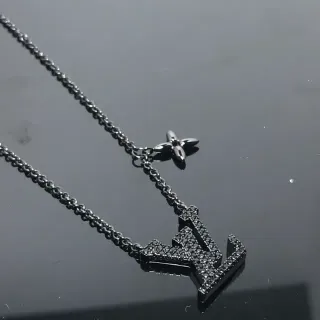 Louis Vuitton Black Pavé-Set Monogram Pendant Four-Petal Flower Charm Necklace