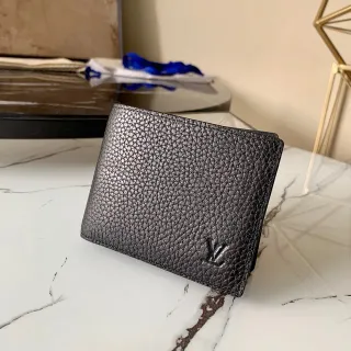 Louis Vuitton Black Pebbled Leather Embossed Monogram Short Wallet