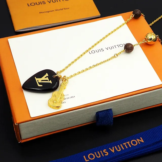 Louis Vuitton Black Resin Guitar Pick and Mini Guitar Charm Necklace 3