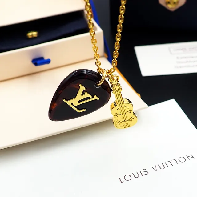 Louis Vuitton Black Resin Guitar Pick and Mini Guitar Charm Necklace 4