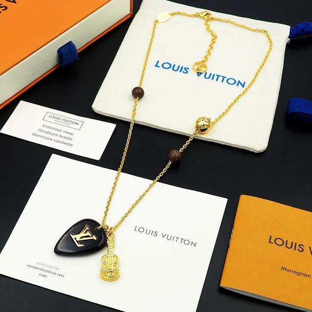Louis Vuitton Black Resin Guitar Pick and Mini Guitar Charm Necklace 6