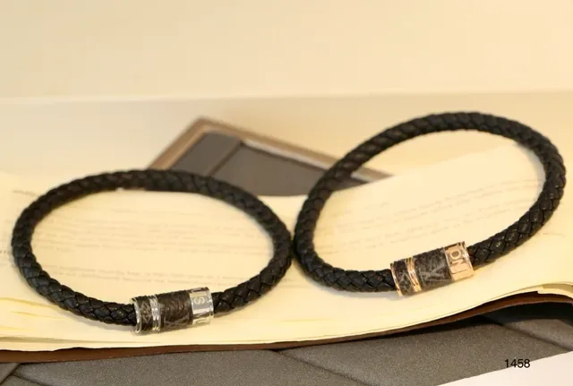 Louis Vuitton Black Silver Braided Leather Cylindrical Metal Clasp Bracelet 2