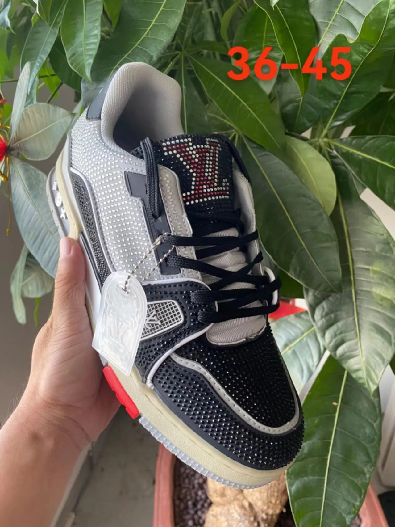 Louis Vuitton Black Silver Crystal-Embellished Fuzzy-Lined Chunky Sneakers 11