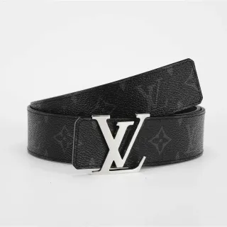 Louis Vuitton কালো সিলভার Monogram-Coated oversized Polished LV Buckle লেদার বেল্ট
