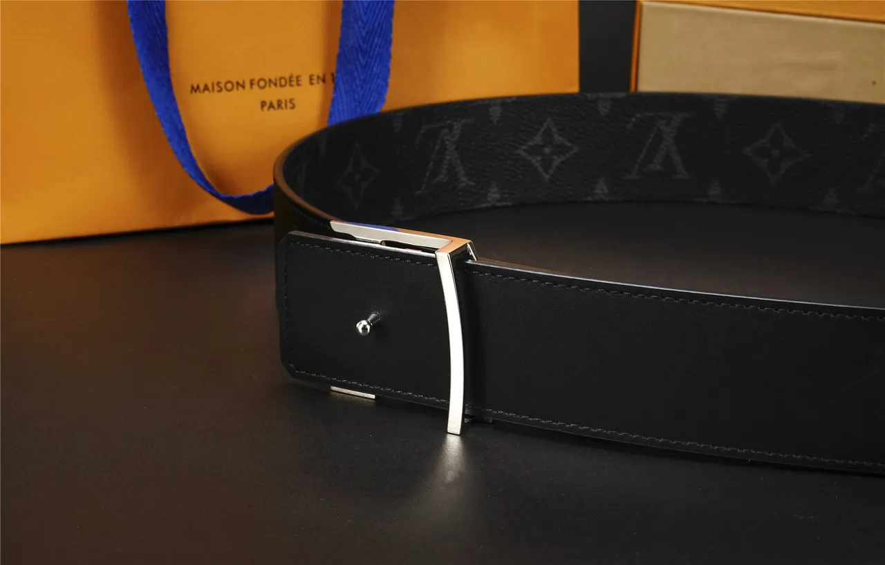 Louis Vuitton Black Silver Monogram-Coated Oversized Polished LV Buckle Leather Belt 3