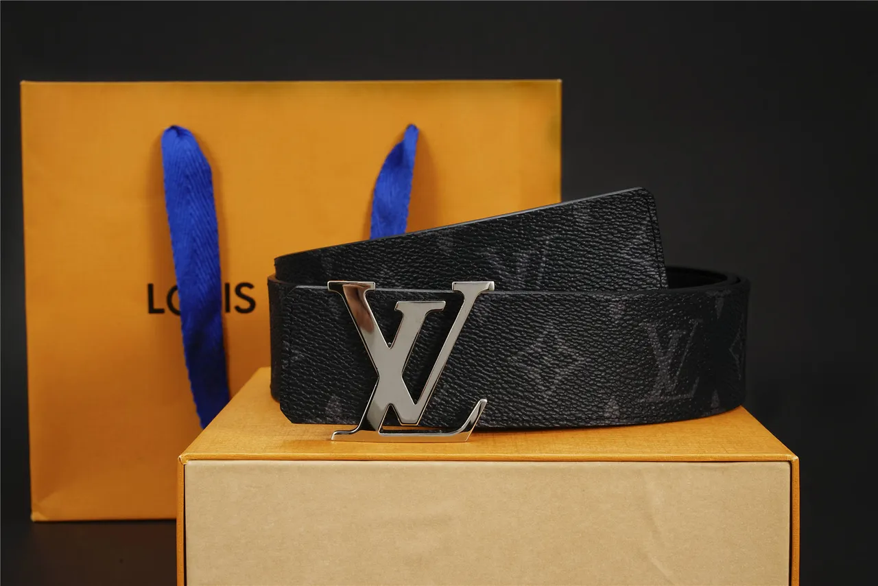 Louis Vuitton Black Silver Monogram-Coated Oversized Polished LV Buckle Leather Belt 5