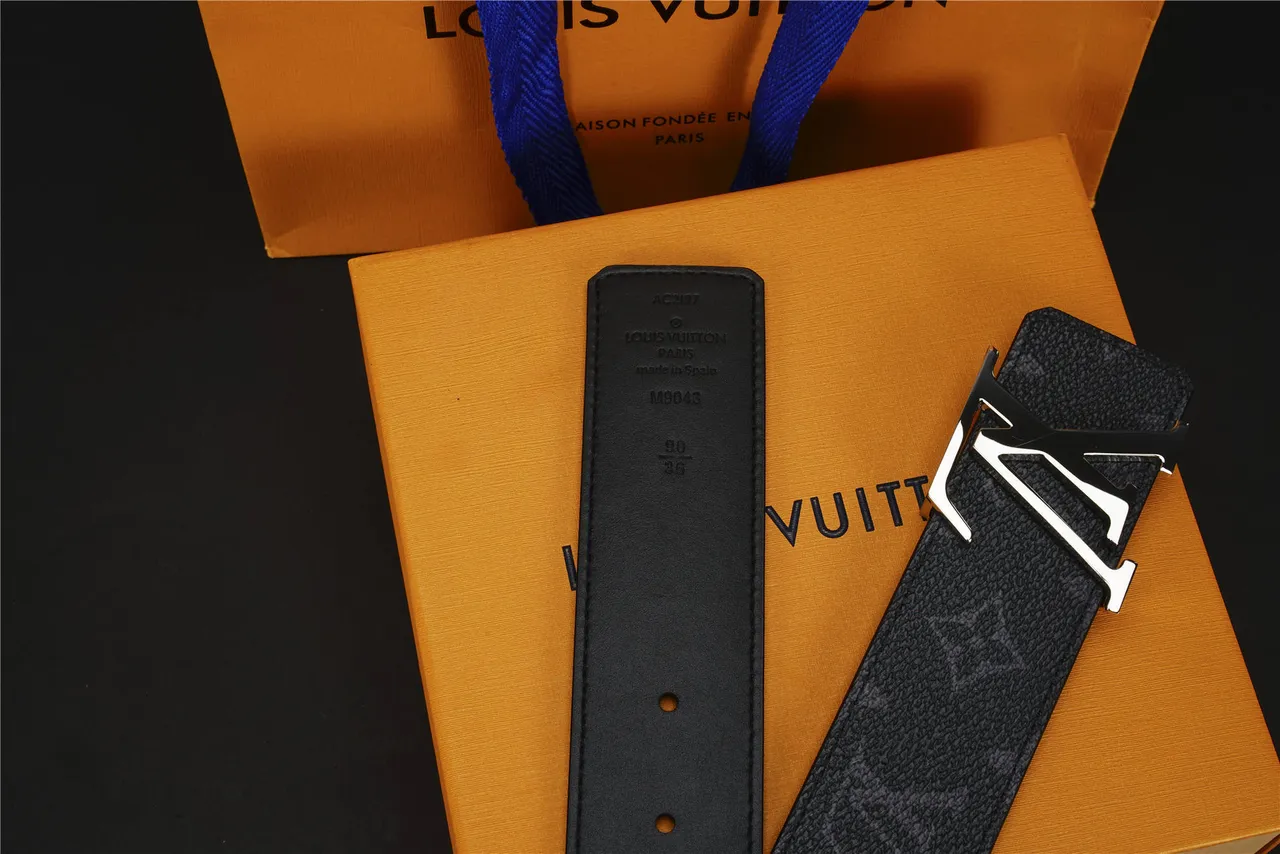 Louis Vuitton Black Silver Monogram-Coated Oversized Polished LV Buckle Leather Belt 6