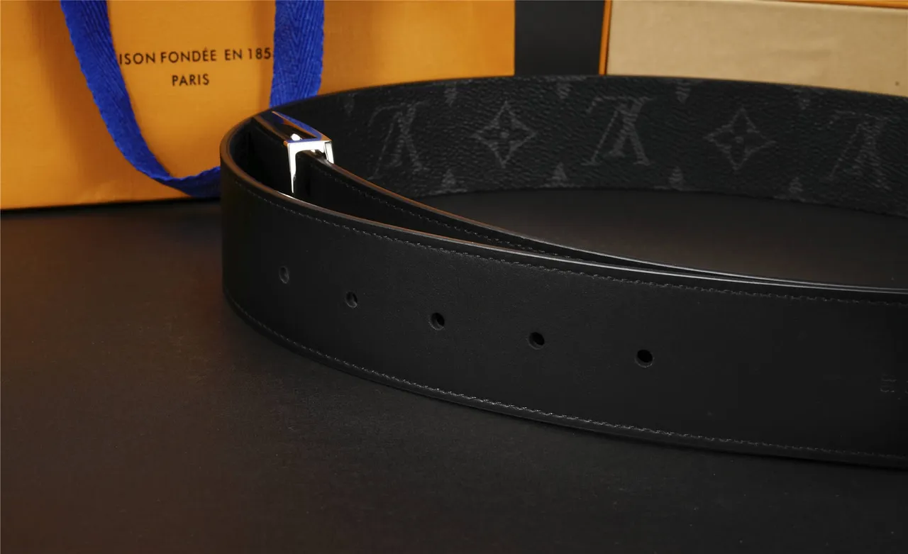 Louis Vuitton Black Silver Monogram-Coated Oversized Polished LV Buckle Leather Belt 9