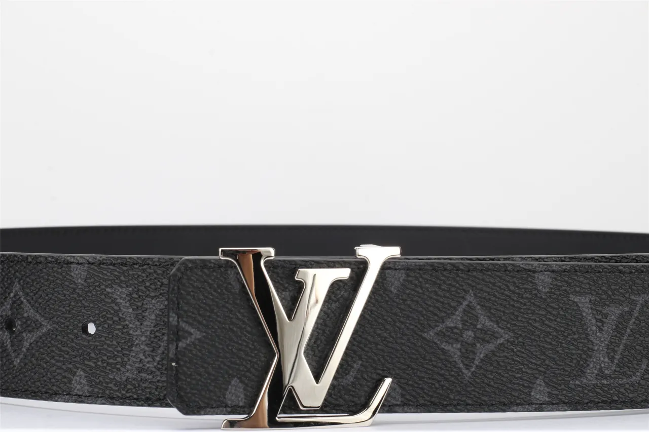 Louis Vuitton Black Silver Monogram-Coated Oversized Polished LV Buckle Leather Belt 11