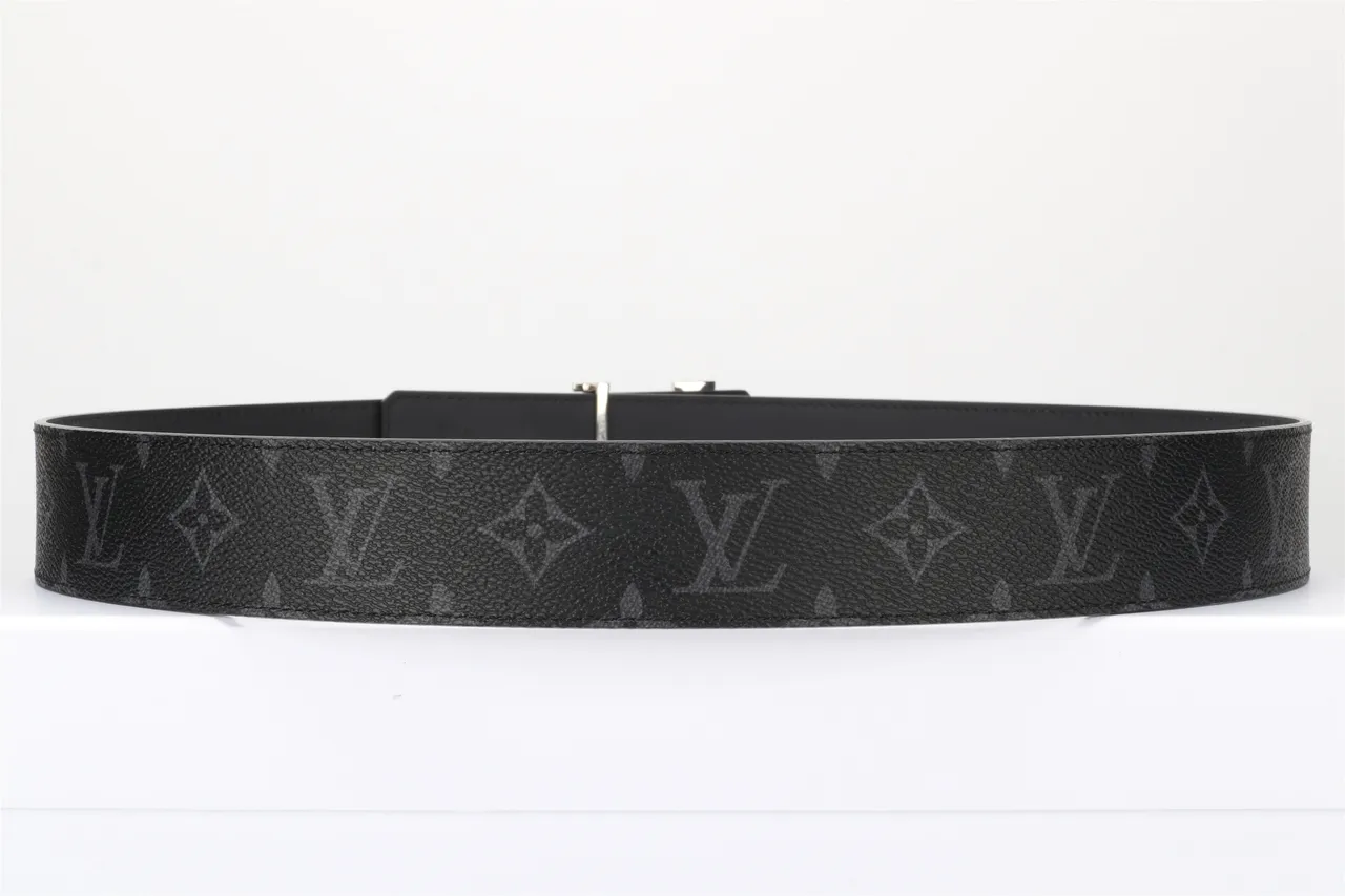 Louis Vuitton Black Silver Monogram-Coated Oversized Polished LV Buckle Leather Belt 12