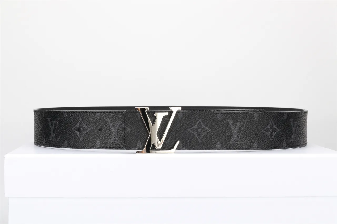 Louis Vuitton Black Silver Monogram-Coated Oversized Polished LV Buckle Leather Belt 13