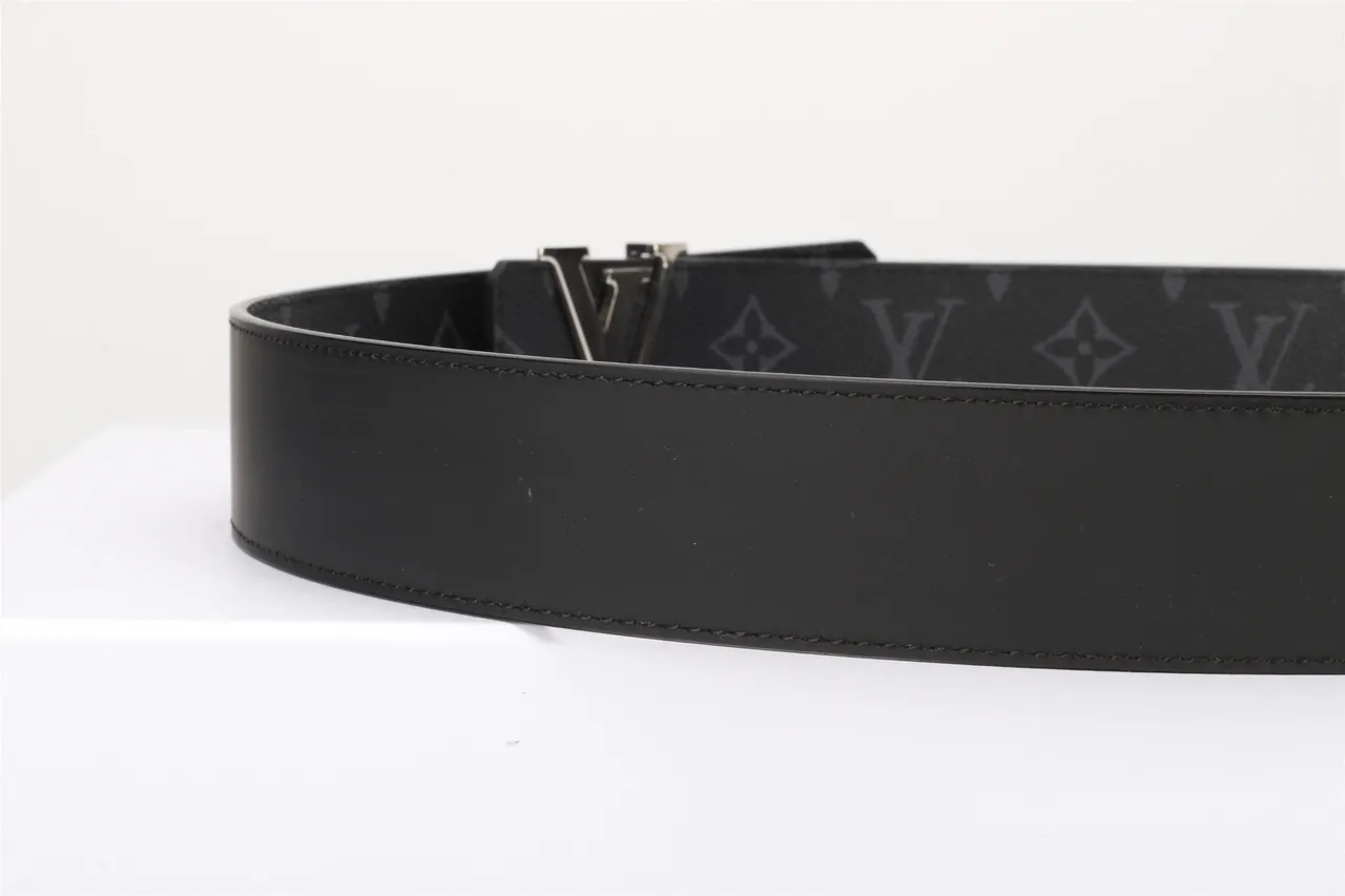 Louis Vuitton Black Silver Monogram-Coated Oversized Polished LV Buckle Leather Belt 16