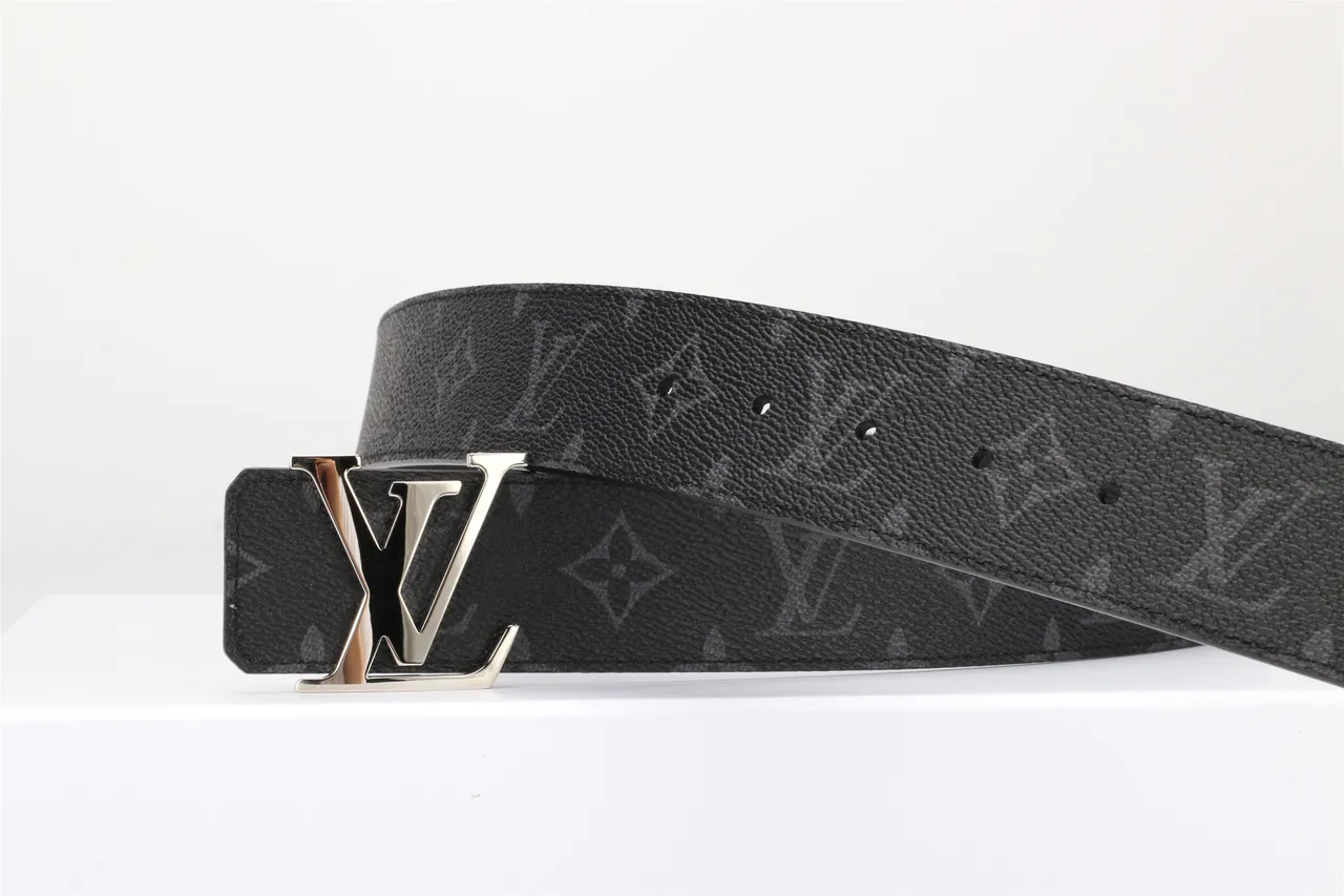 Louis Vuitton Black Silver Monogram-Coated Oversized Polished LV Buckle Leather Belt 18