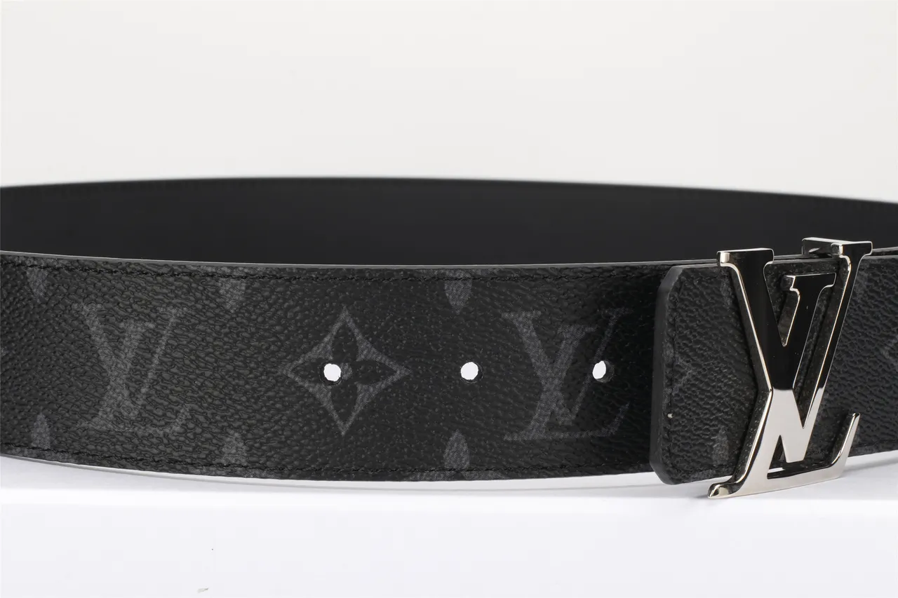 Louis Vuitton Black Silver Monogram-Coated Oversized Polished LV Buckle Leather Belt 19