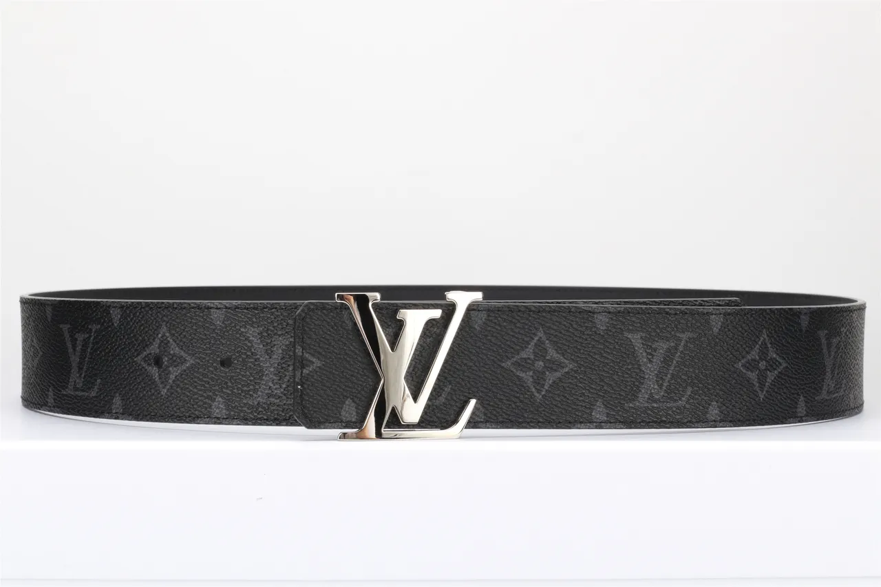 Louis Vuitton Black Silver Monogram-Coated Oversized Polished LV Buckle Leather Belt 20