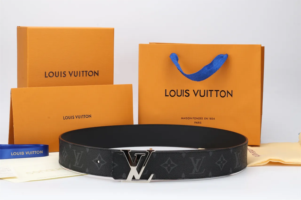 Louis Vuitton Black Silver Monogram-Coated Oversized Polished LV Buckle Leather Belt 24