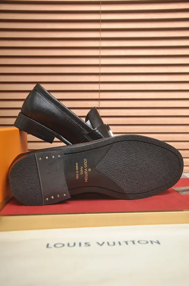 Louis Vuitton Black Textured Leather LV Buckle Loafers 3