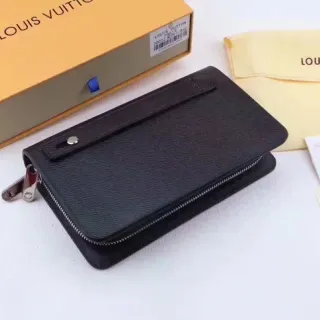 Louis Vuitton Black Textured Leather Zip-Around Long Wallet
