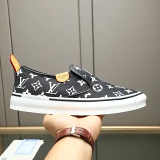 Louis Vuitton Black White Monogram Canvas Slip-On Lifestyle Sneakers