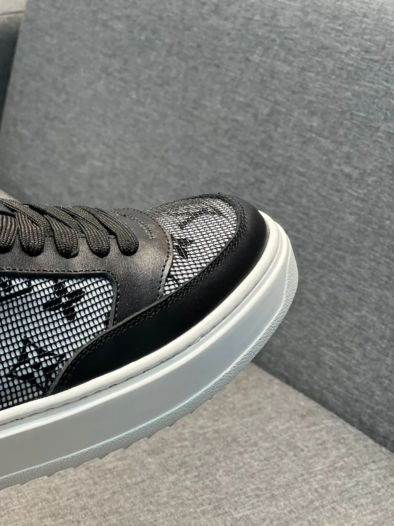 Louis Vuitton Black White Monogrammed Mesh Leather Overlays Lifestyle Sneakers 3
