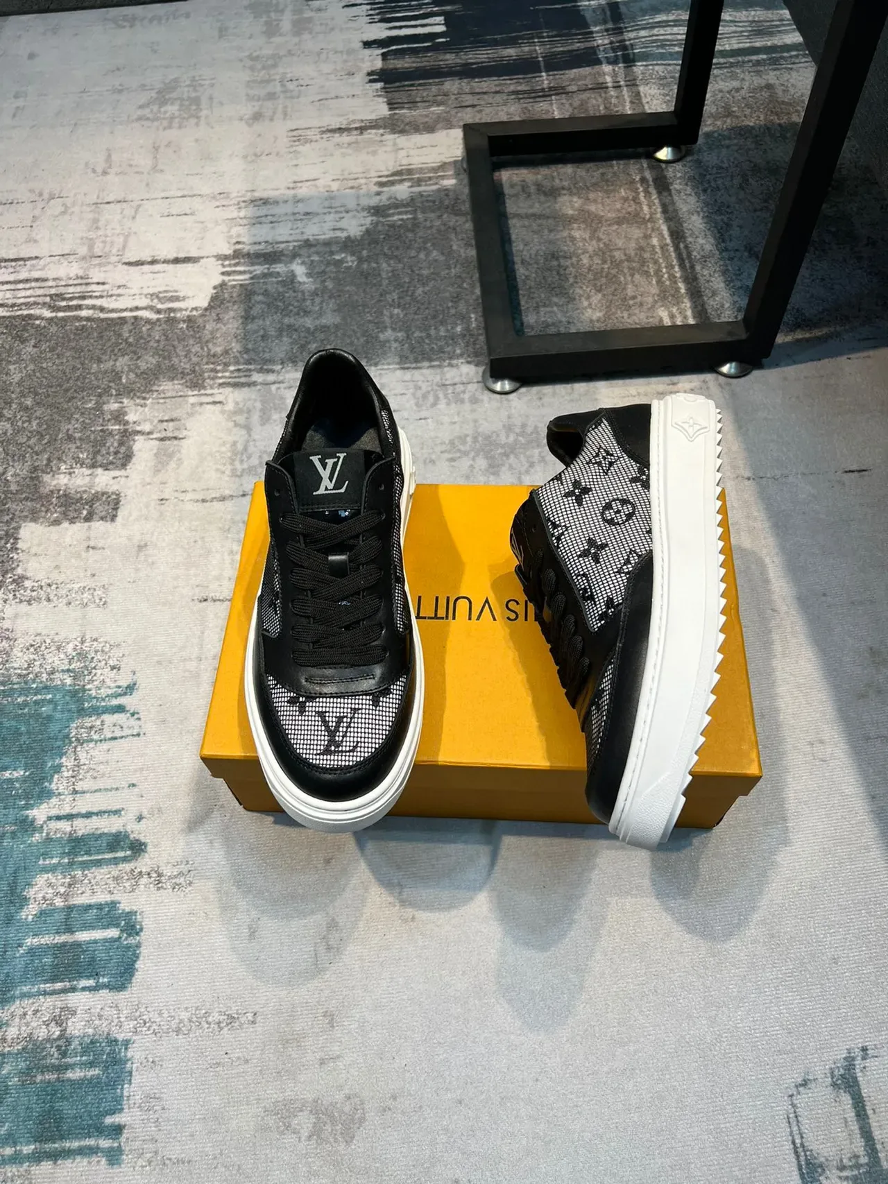 Louis Vuitton Black White Monogrammed Mesh Leather Overlays Lifestyle Sneakers 4