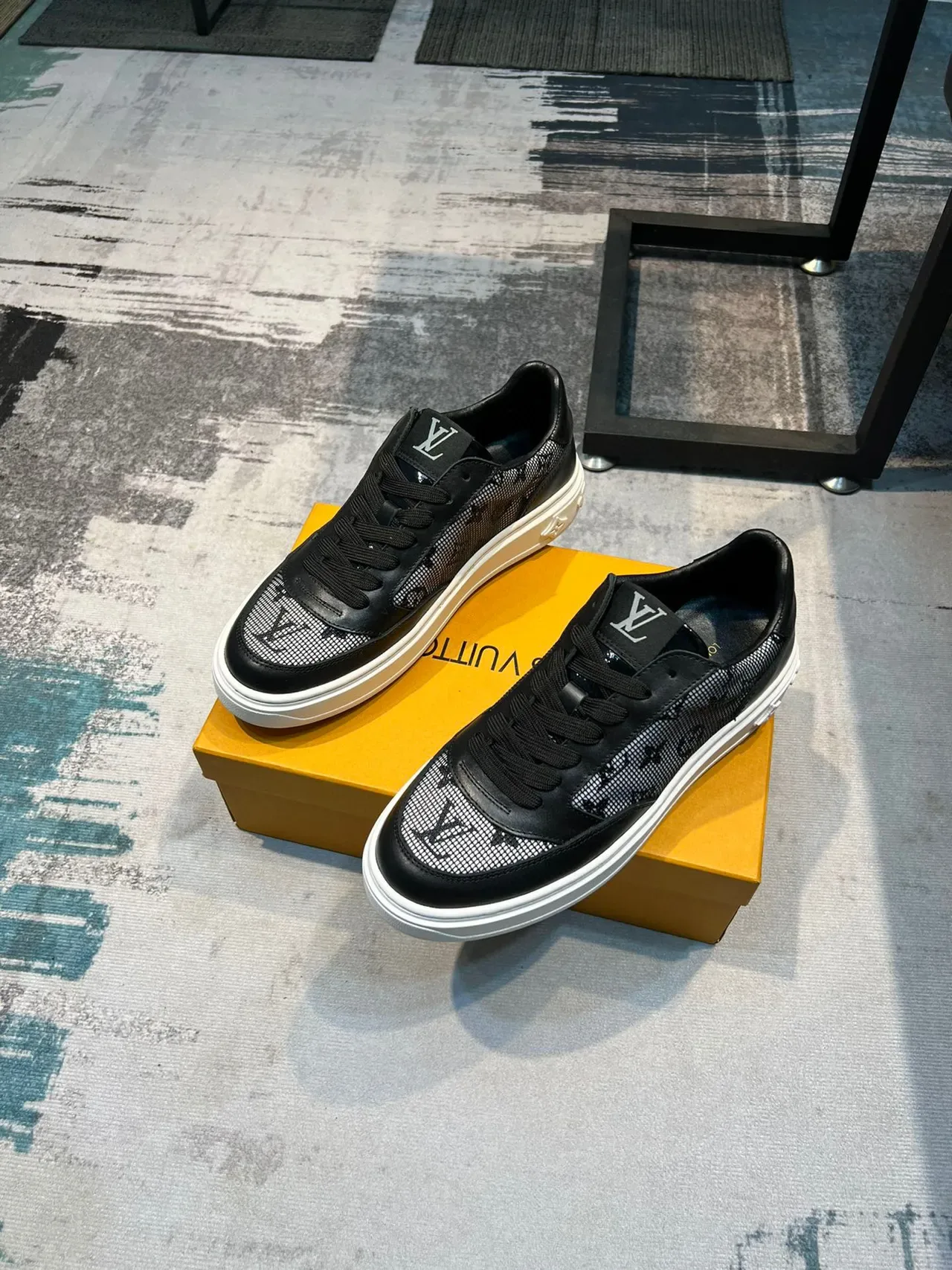 Louis Vuitton Black White Monogrammed Mesh Leather Overlays Lifestyle Sneakers 5