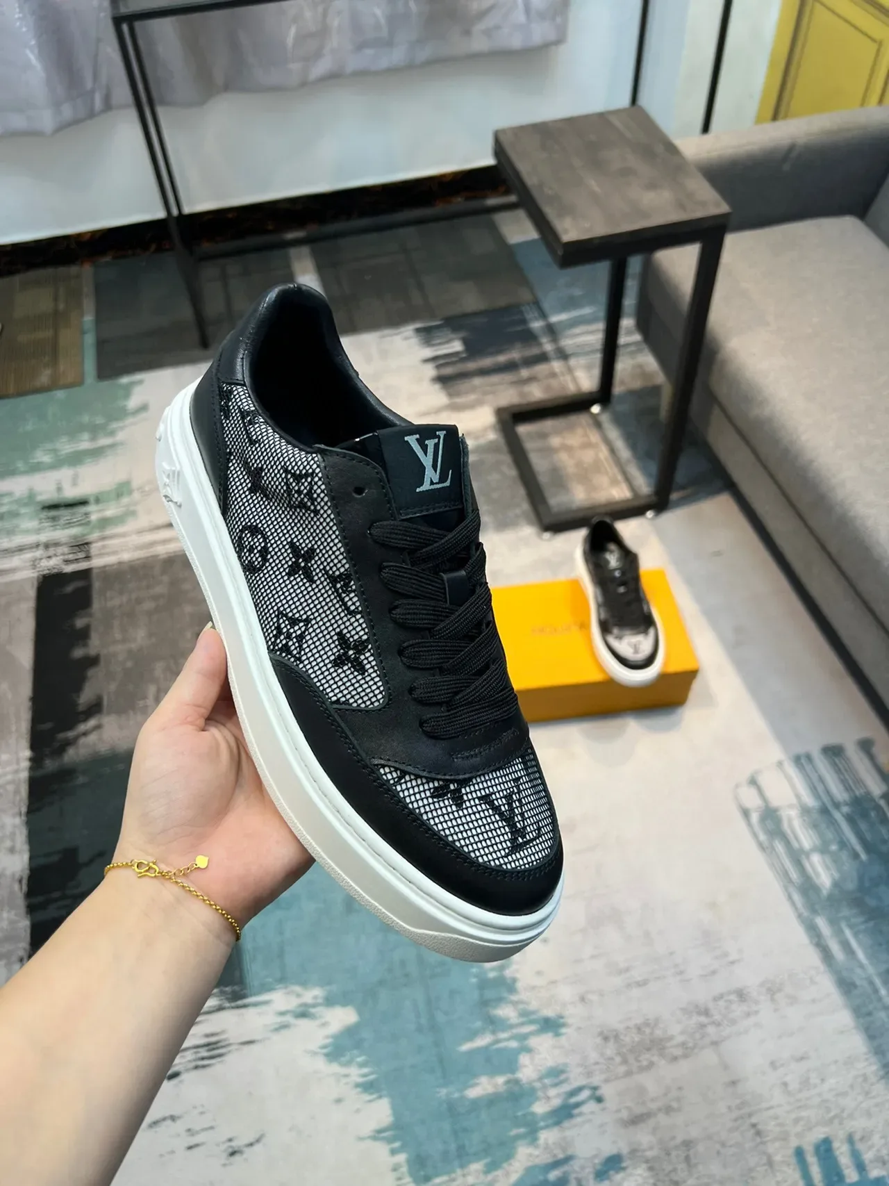 Louis Vuitton Black White Monogrammed Mesh Leather Overlays Lifestyle Sneakers 6