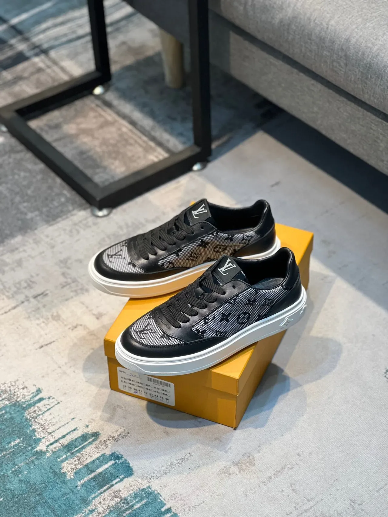 Louis Vuitton Black White Monogrammed Mesh Leather Overlays Lifestyle Sneakers 7