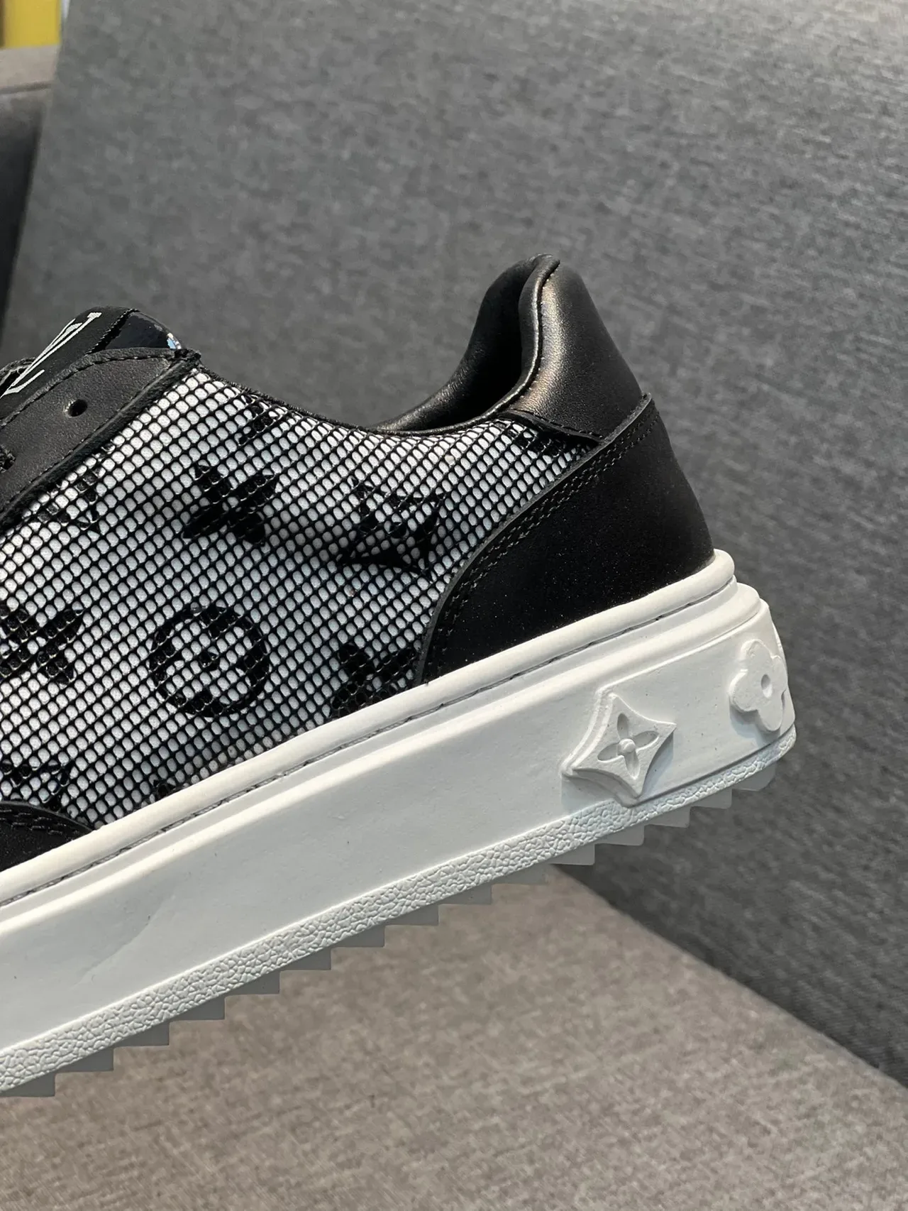 Louis Vuitton Black White Monogrammed Mesh Leather Overlays Lifestyle Sneakers 8