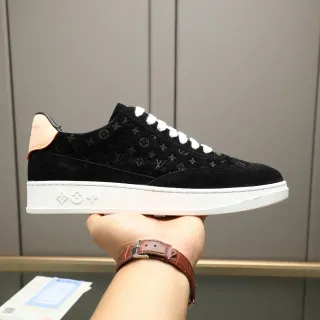 Louis Vuitton Black White Monogrammed Suede Flat Platform Sole Lifestyle Sneakers