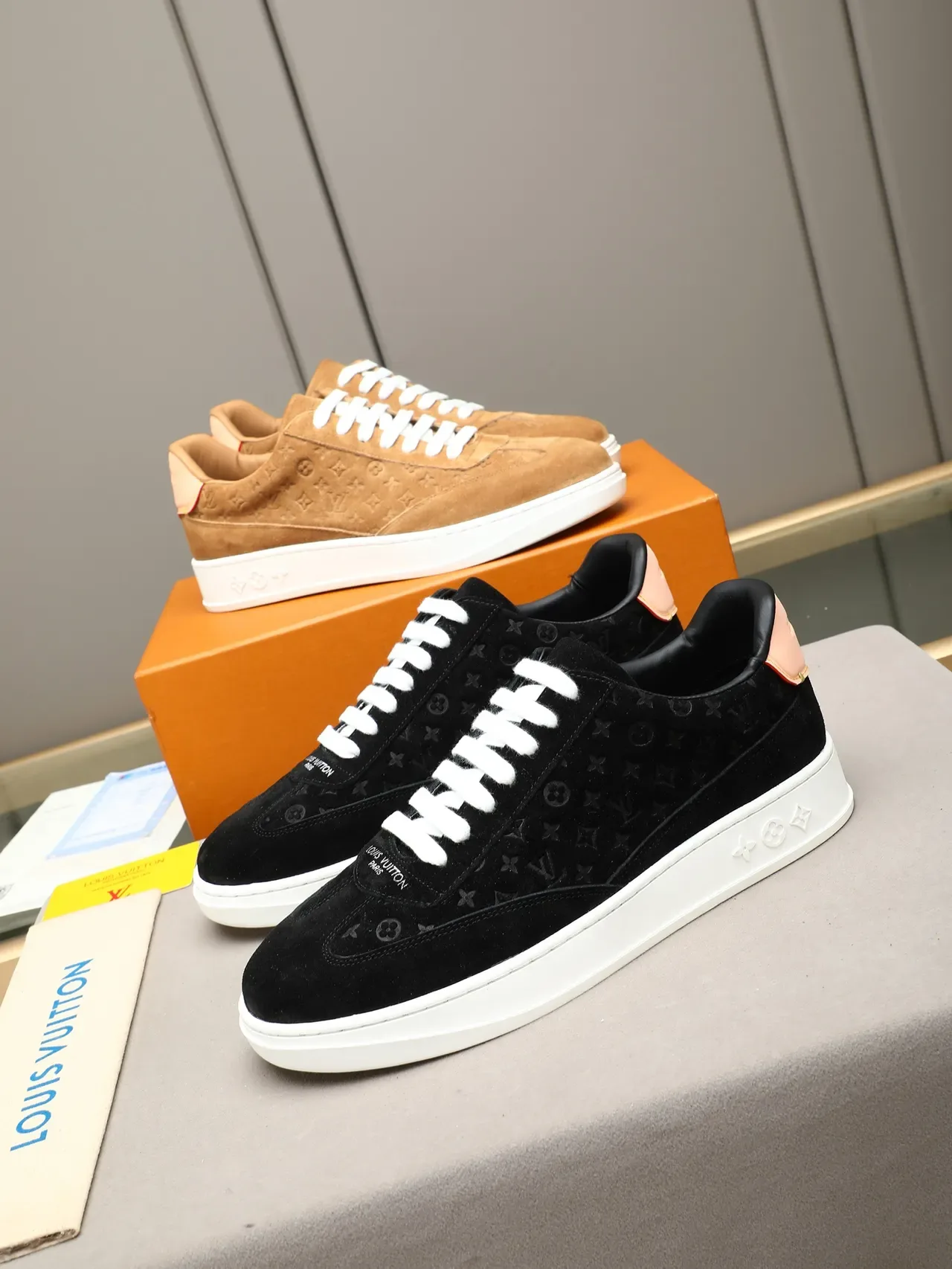 Louis Vuitton Black White Monogrammed Suede Flat Platform Sole Lifestyle Sneakers 2