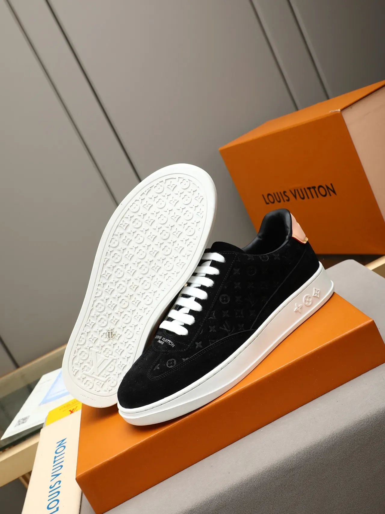 Louis Vuitton Black White Monogrammed Suede Flat Platform Sole Lifestyle Sneakers 5