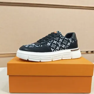 Louis Vuitton Black White Monogrammed Textile Leather Overlays Lifestyle Sneakers