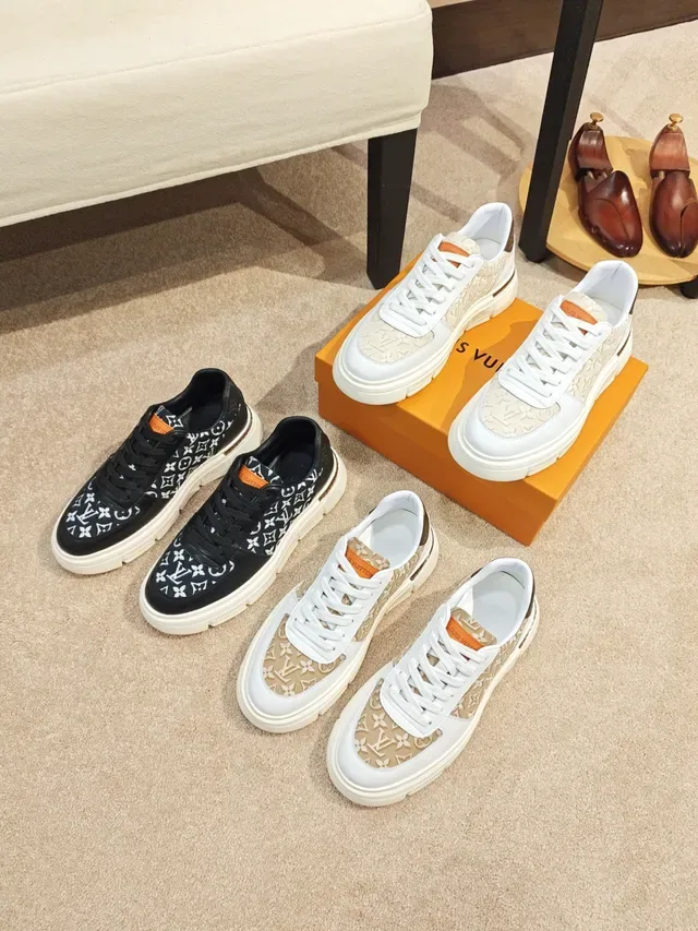 Louis Vuitton Black White Monogrammed Textile Leather Overlays Lifestyle Sneakers 2