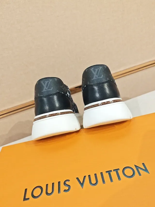 Louis Vuitton Black White Monogrammed Textile Leather Overlays Lifestyle Sneakers 3