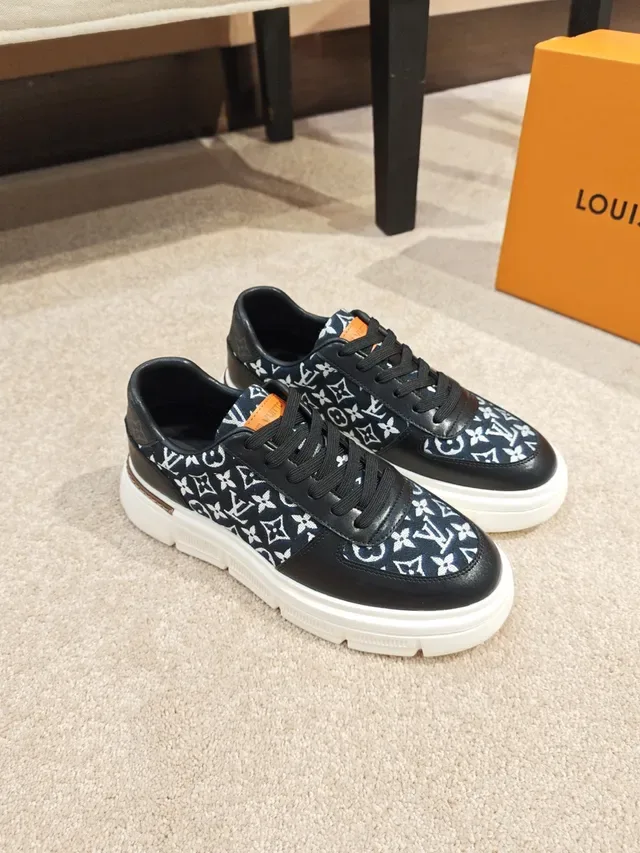 Louis Vuitton Black White Monogrammed Textile Leather Overlays Lifestyle Sneakers 4