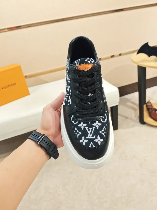 Louis Vuitton Black White Monogrammed Textile Leather Overlays Lifestyle Sneakers 5