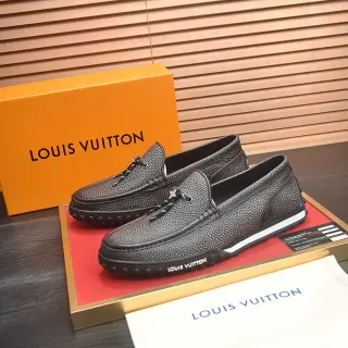 Louis Vuitton काला सफेद शैगरीन-टेक्स्चर्ड लेदर मोक-टो कंस्ट्रक्शन लोअफर